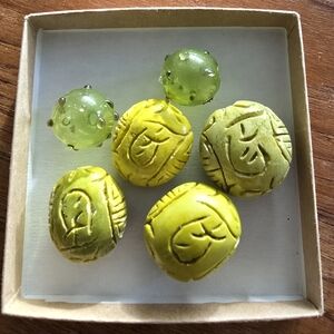 4 Large Carved Beads, 2 Glass Beads
